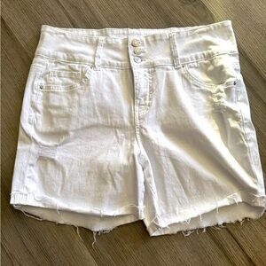Royalty for me white denim shorts. You can dress it up or wear to the beach!